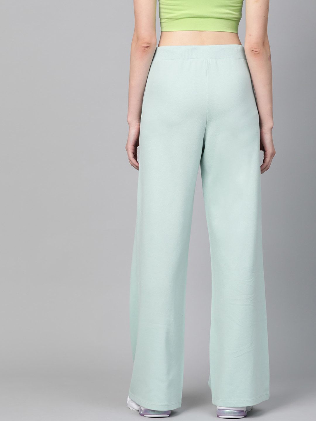 SASSAFRAS Women Mint Green Solid Wide Leg Track Pants