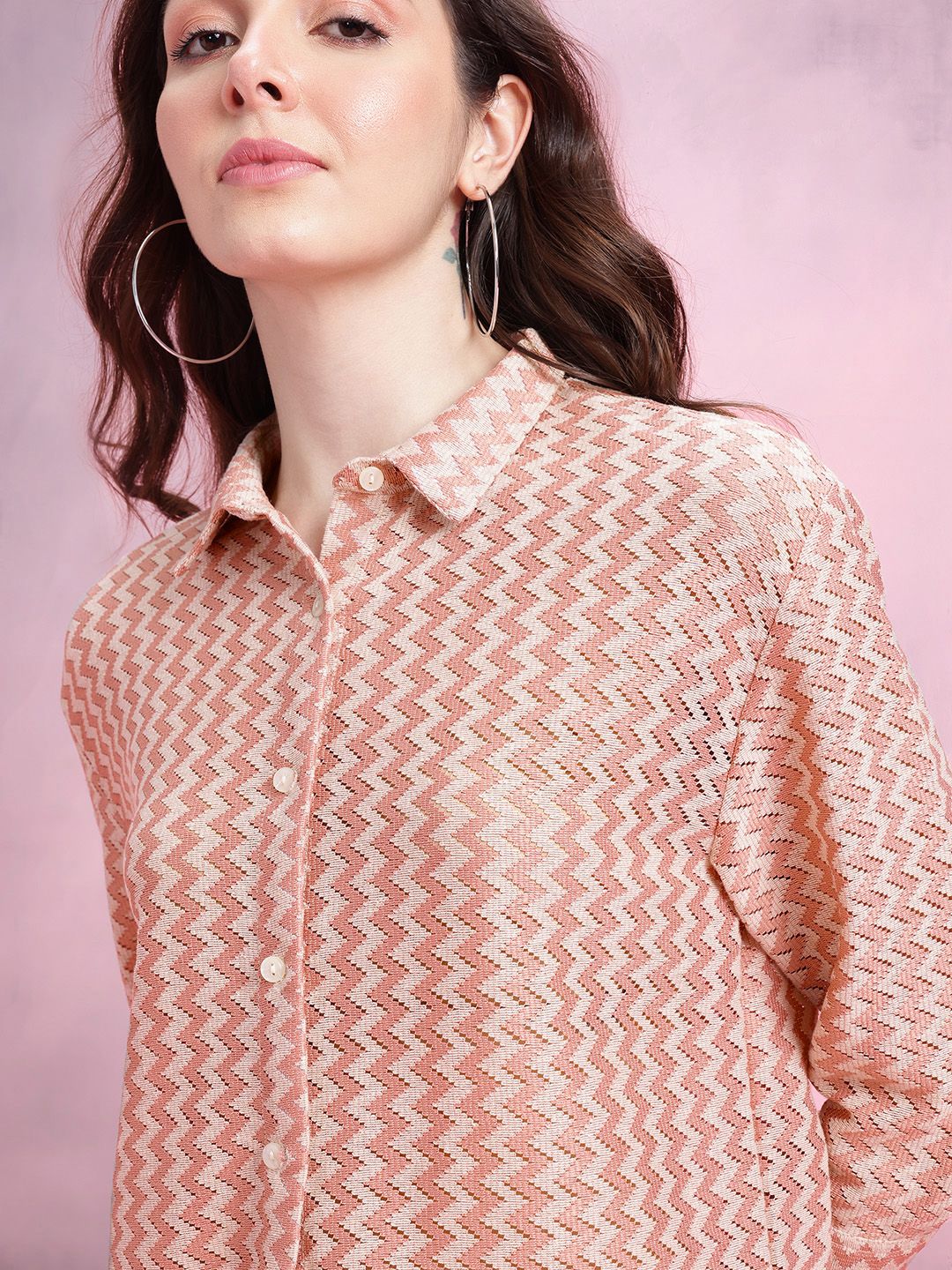 DressBerry Women Chevron Opaque Casual Shirt