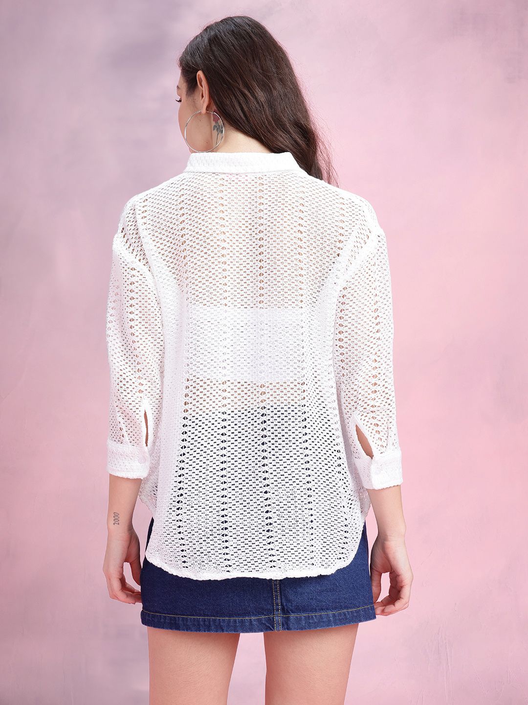 DressBerry Open-Knit Sheer Crochet Shirt