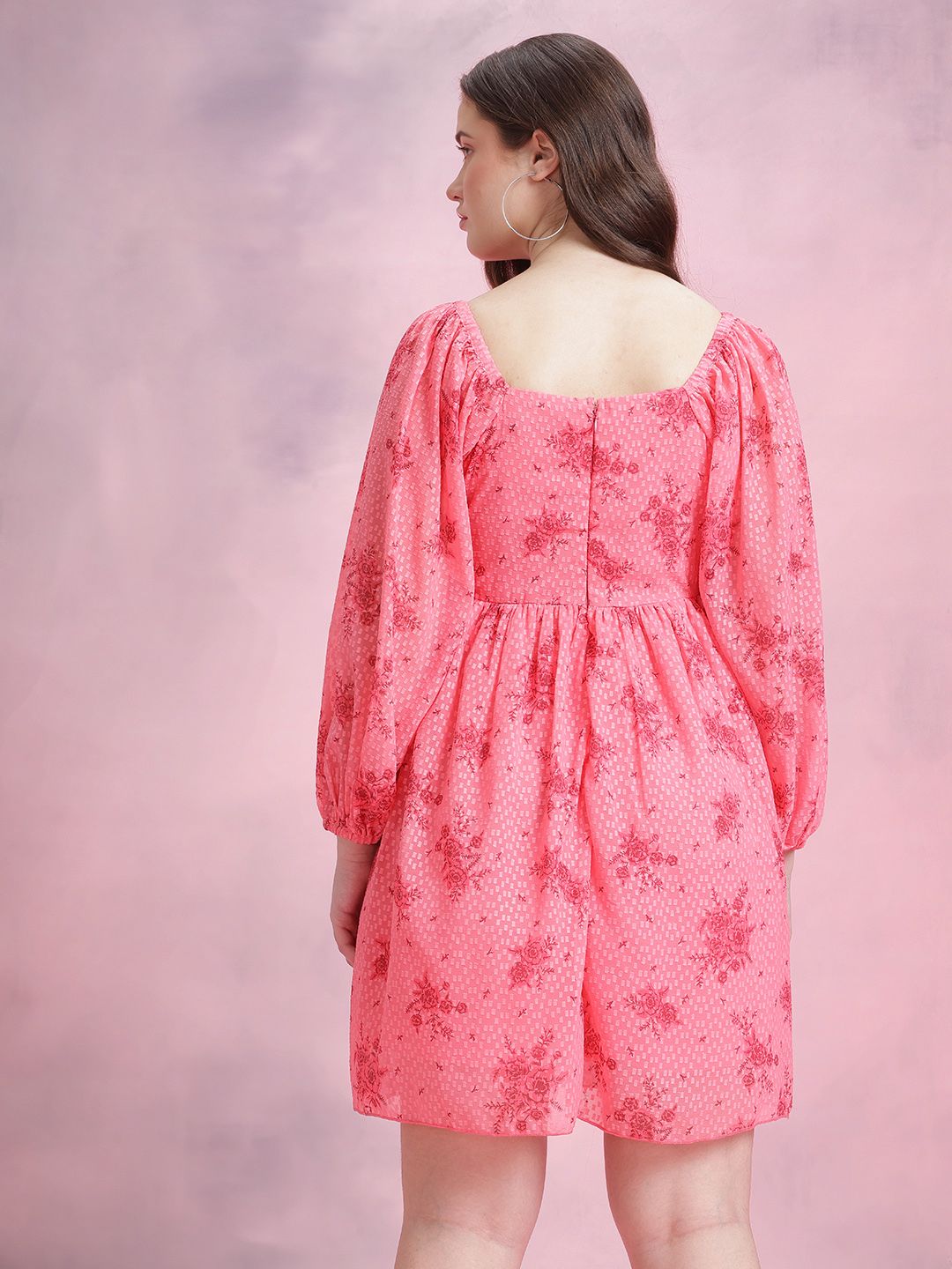 Pakaian Lengan Puff Fit & Flare Dressberry Floral Print