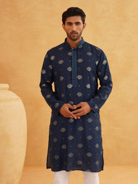 SOJANYA Kurta Lurus Sutera Kapas Sulam Geometrik Dengan Churidar