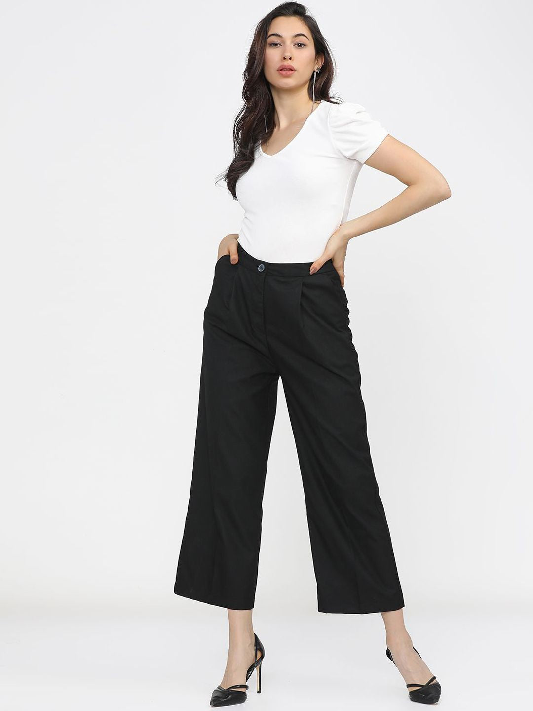 Tokyo Talkies Women Flared Pleated Trousers
