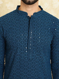 SOJANYA Embroidered Sequinned Mandarin Collar Pure Cotton Kurta