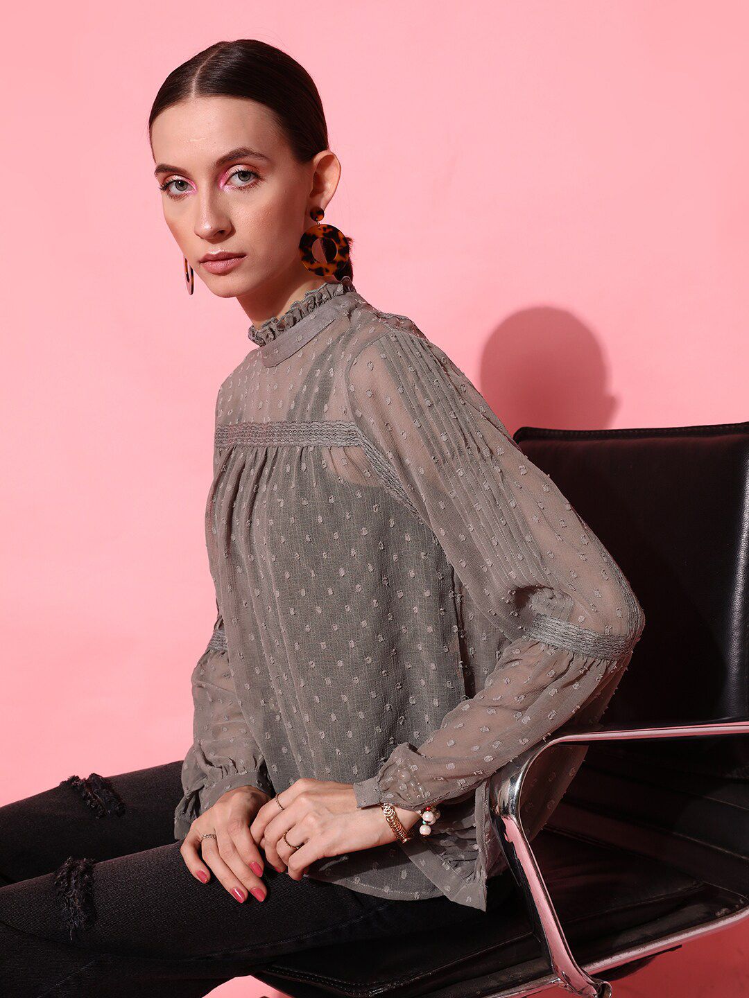 STREET 9 Grey Self-Design Top