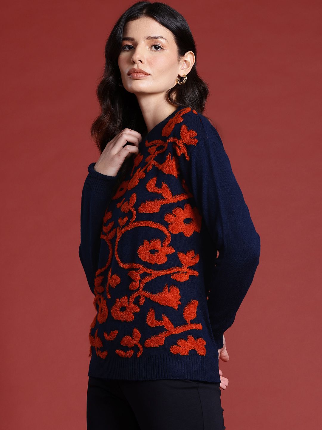 all about you Self Design Floral Pullover