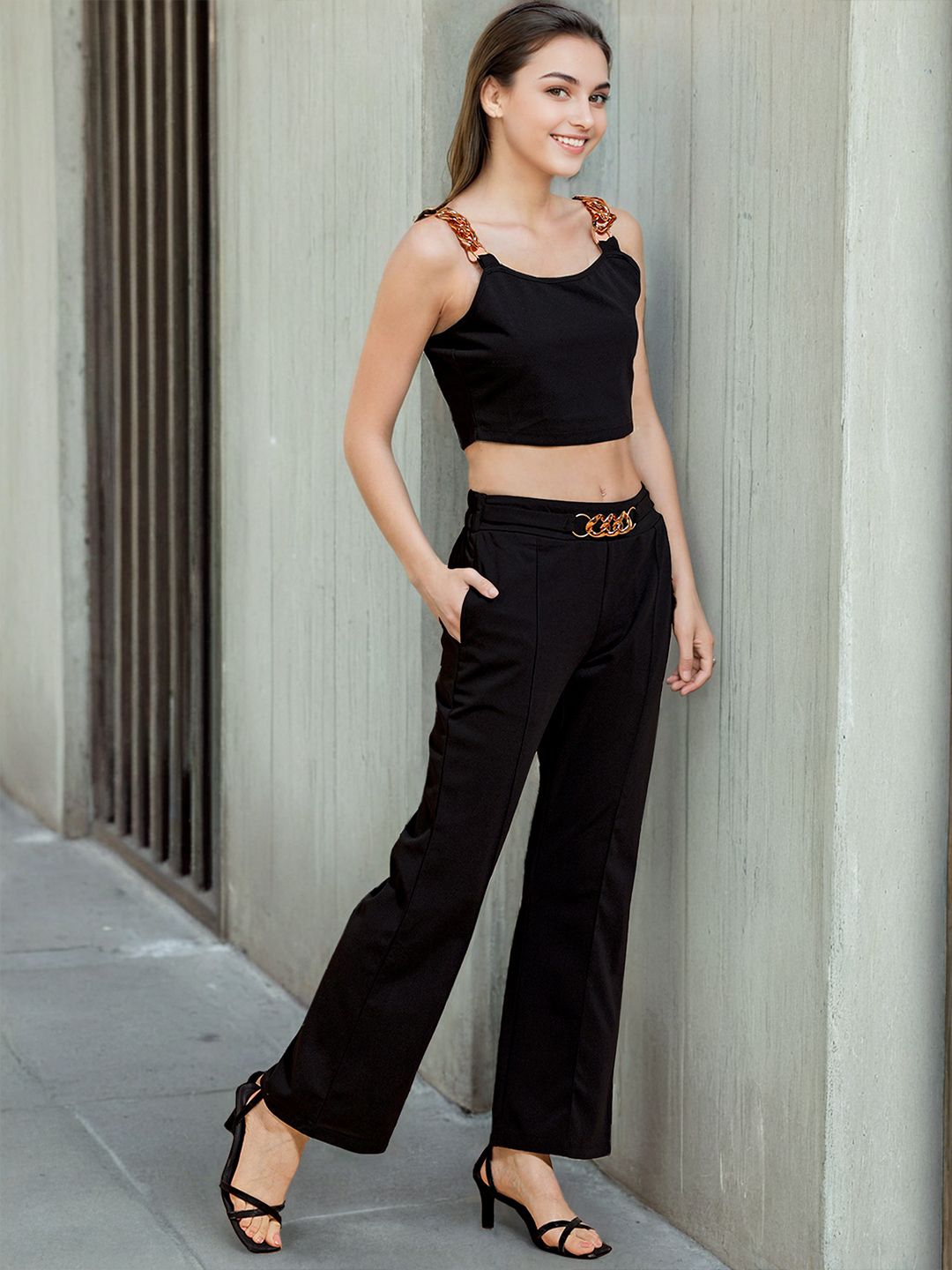 Freehand by The Indian Garage Co Shoulder Straps Crop Top With Trouser