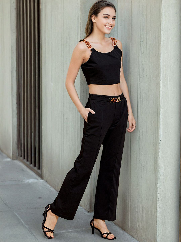Freehand by The Indian Garage Co Shoulder Straps Crop Top With Trouser
