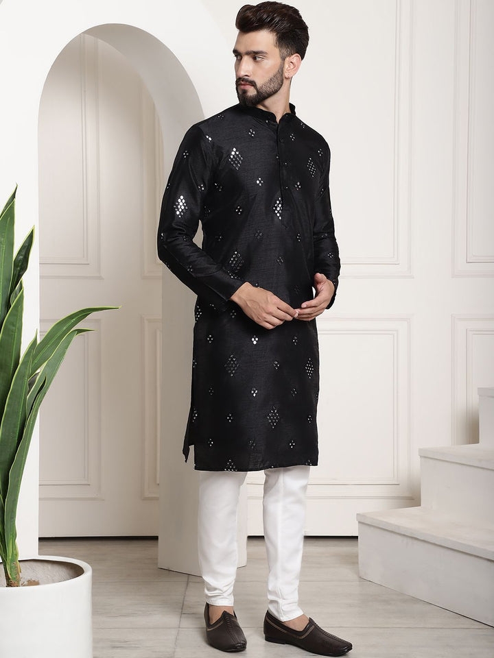 SOJANYA Mandarin Collar Mirror Work Kurta With Trousers