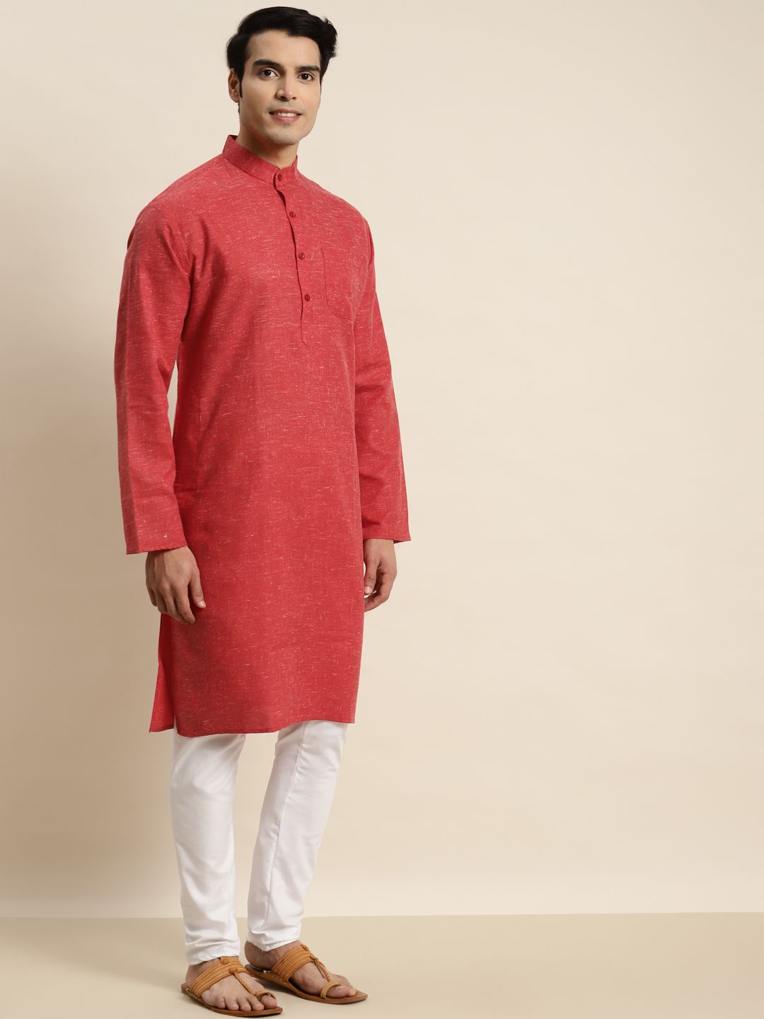 SOJANYA Men Cotton Linen Solid Straight Kurta