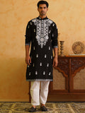 SOJANYA LUXE Ethnic Motifs Embroidered Thread Work Mandarin Collar Cotton Straight Kurta