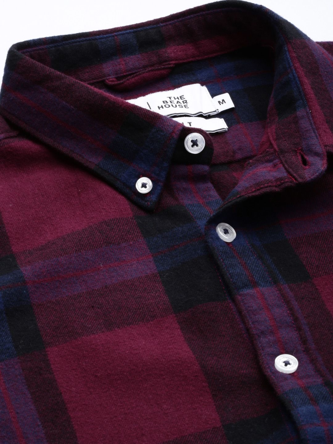 THE BEAR HOUSE Men Maroon & Navy Blue Slim Fit Checked Flannel Casual Shirt