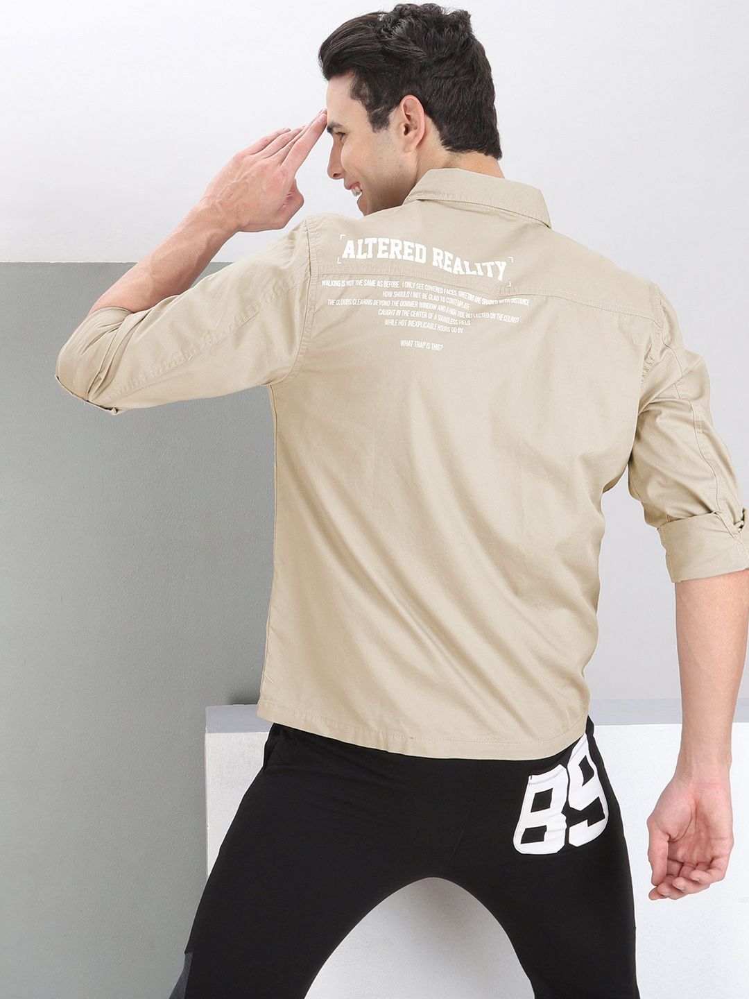 The Indian Garage Co Men Utililty Regular Fit Solid Shirt with Double flap Pocket