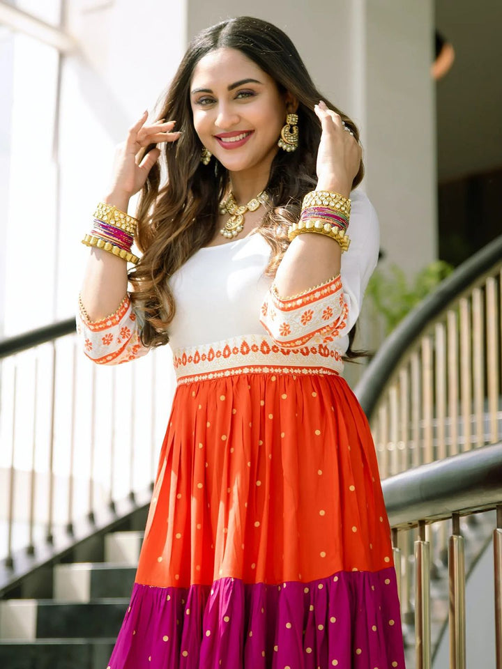Rustorange Multicolor Colourblocked Tiered Maxi Dress