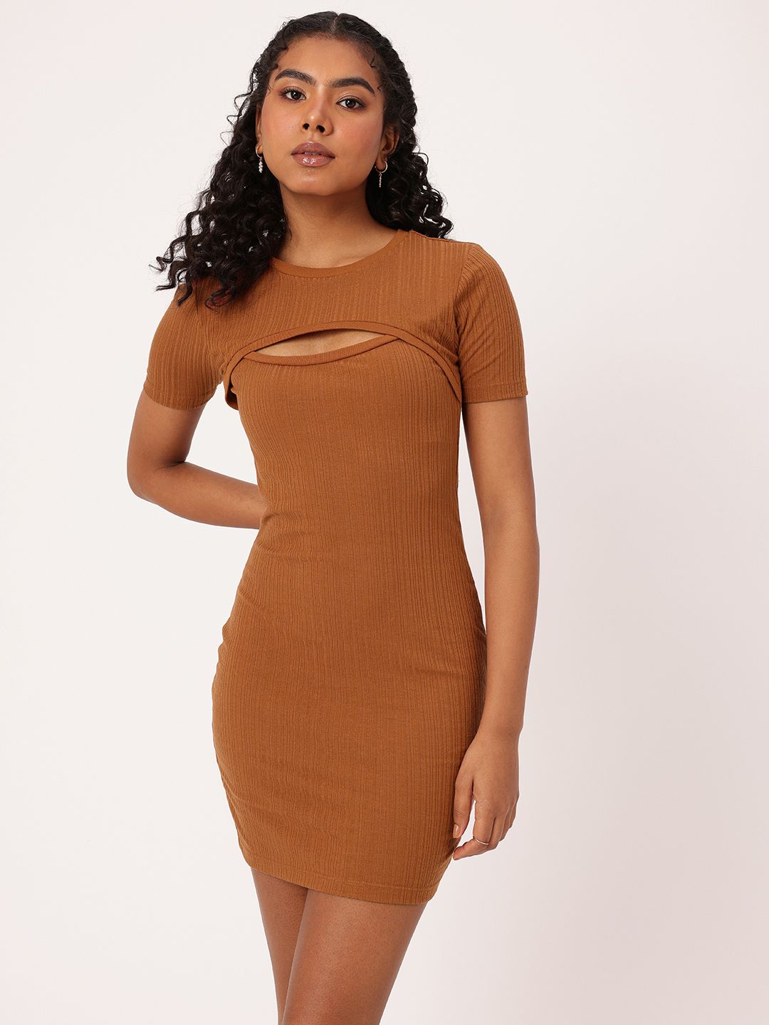 DressBerry Core Minimalistic Cut-Out Rib Knit Bodycon Dress
