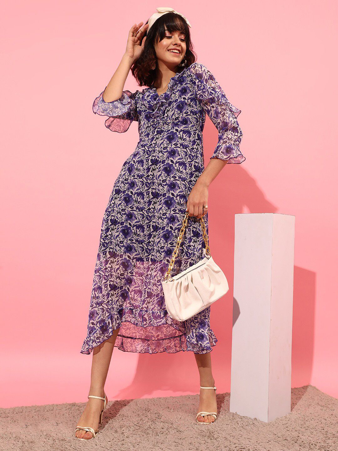 STREET 9 Floral Printed V Neck A-Line Maxi Dress