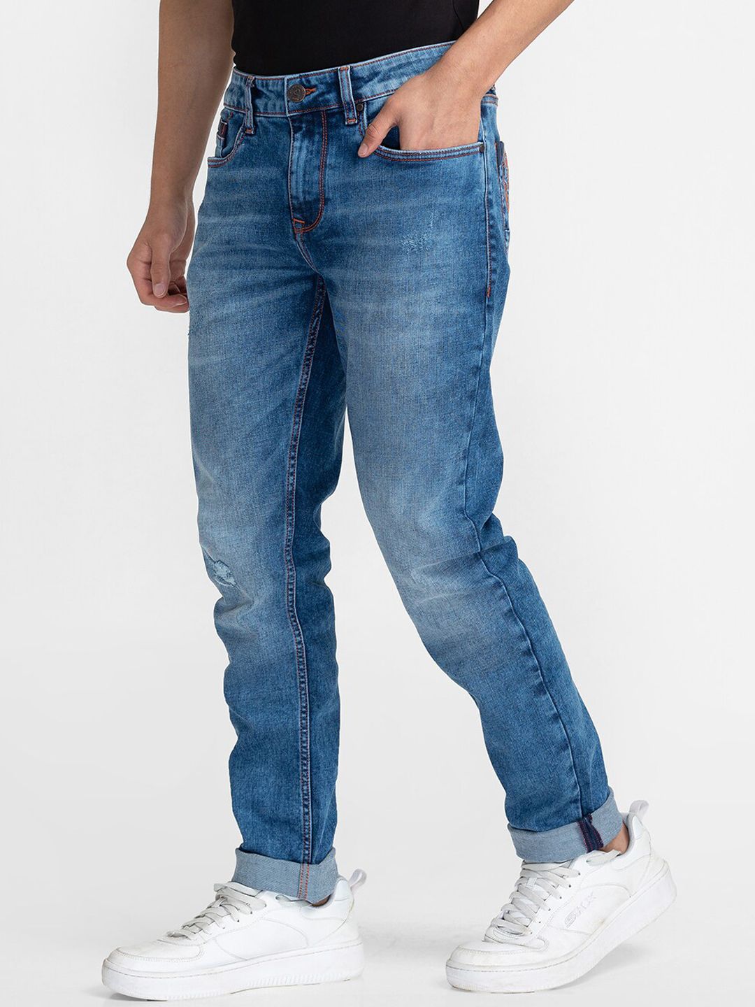 Being Human Men Slim Fit Low Distress Light Fade Jeans