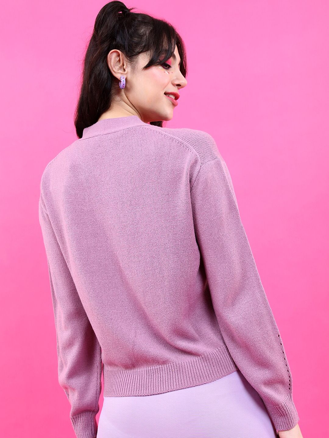 Tokyo Talkies Women Mauve Cardigan Sweater