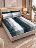 KLOTTHE Blue & White Striped 300 TC King Bedsheet with 2 Pillow Covers