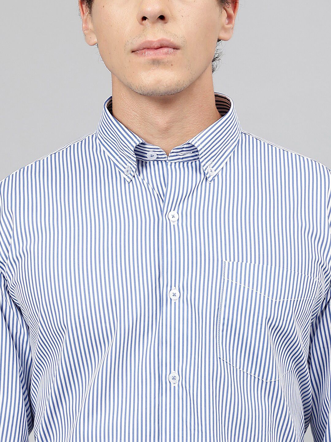 Hancock Standard Slim Fit Striped Button-Down Collar Pure Cotton Casual Shirt