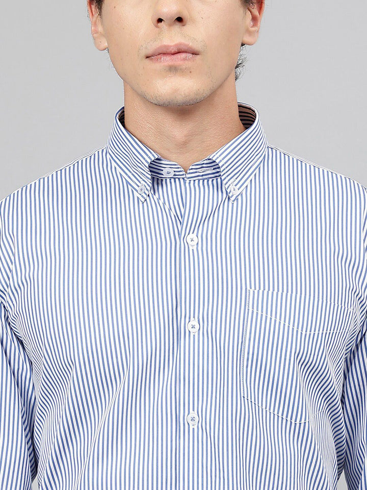 Hancock Standard Slim Fit Striped Button-Down Collar Pure Cotton Casual Shirt