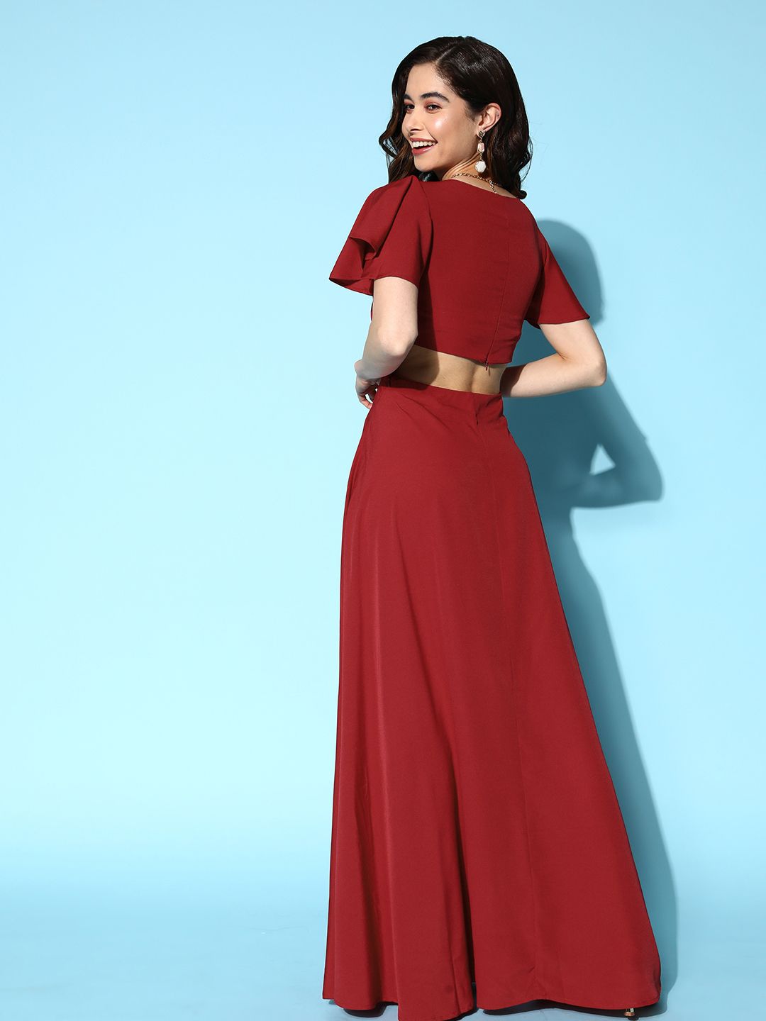 Berrylush Red Crepe A-Line Maxi Dress