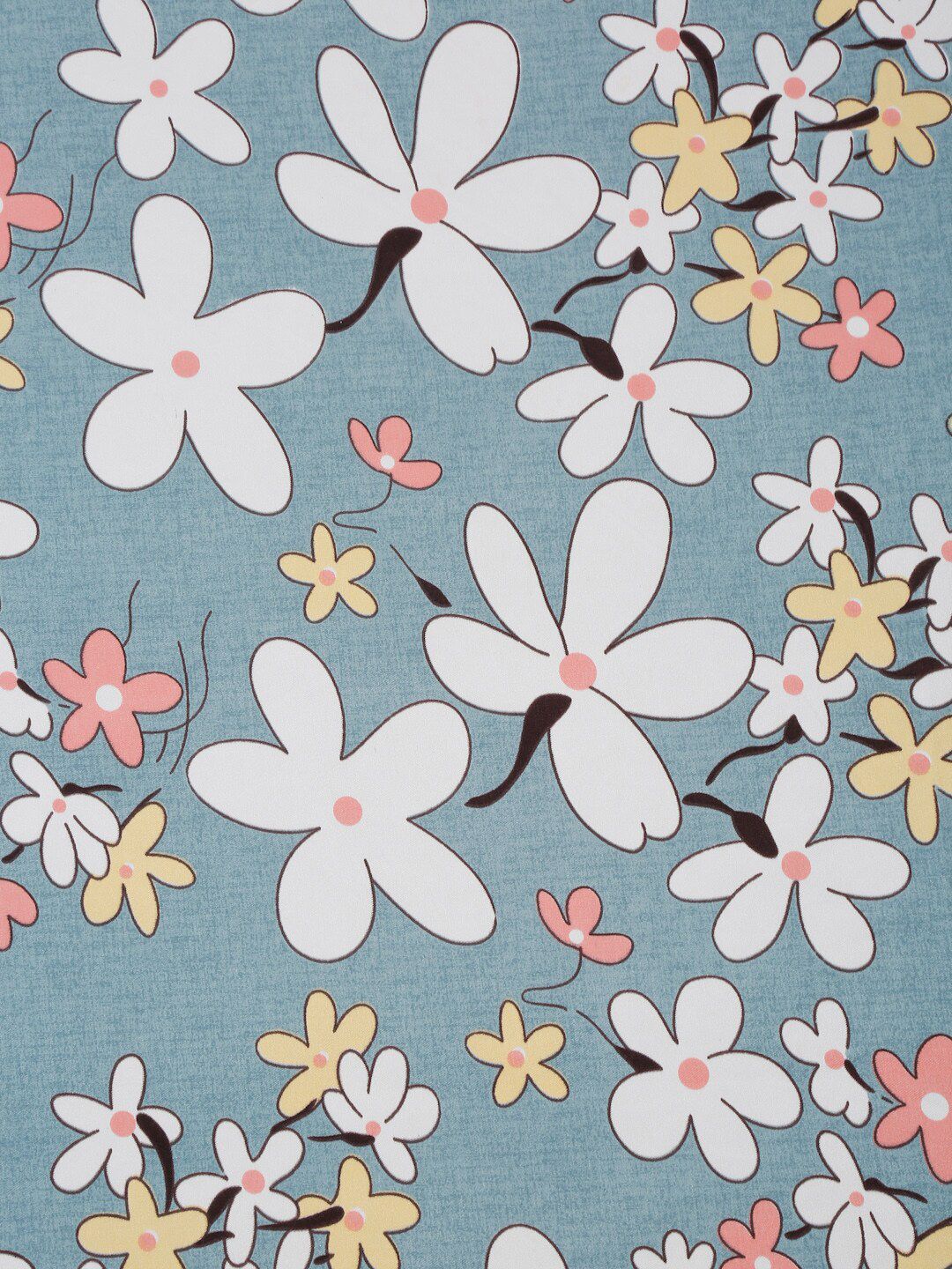 HOSTA HOMES Grey & White Floral 210 TC Cotton Flat Single Bedsheet With 1 Pillow Cover