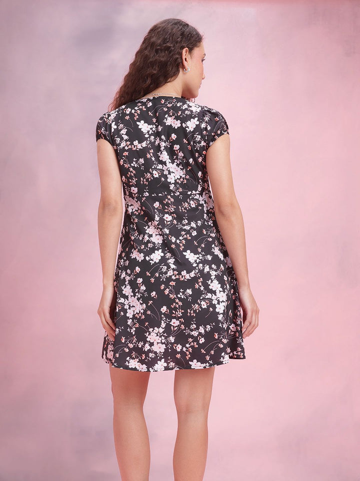 DressBerry Floral Print Puff Sleeve A-Line Mini Dress