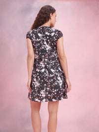 DressBerry Floral Print Puff Sleeve A-Line Mini Dress