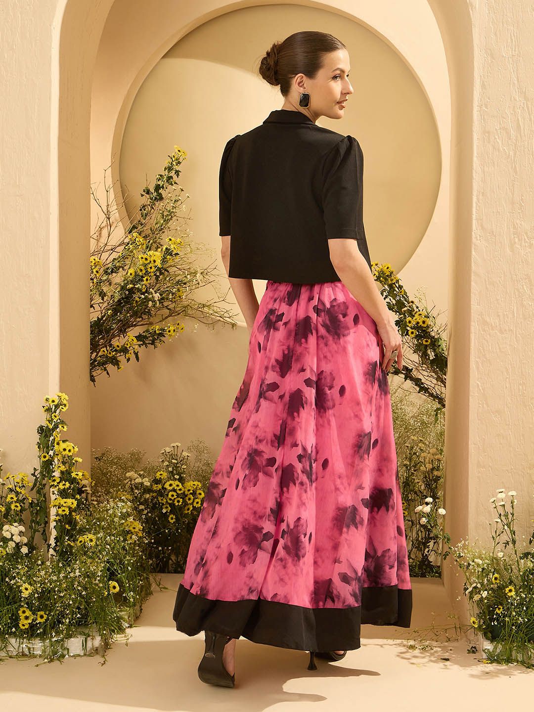 Antheaa Sleeveless Crop Top With Skirt And Jacket