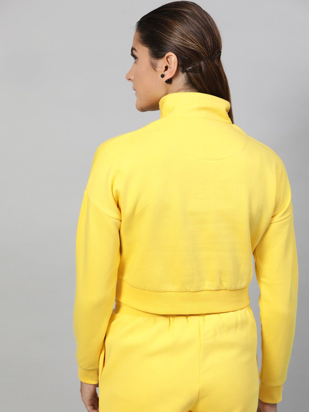 STREET 9 Women Yellow Solid Crop Sweatshirt