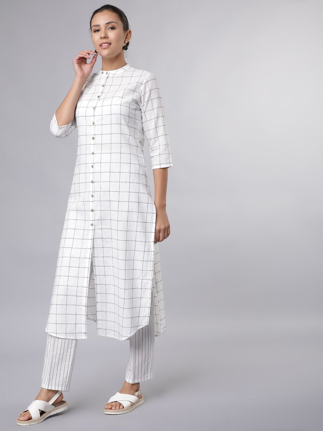 Vishudh Women White Regular Pure Cotton Kurta with Trousers