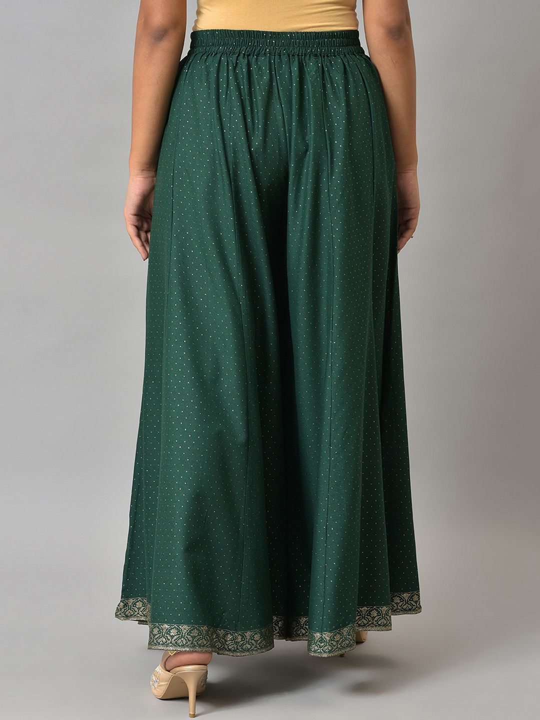 W Women Green Polka Dots Printed Wide Leg Palazzos