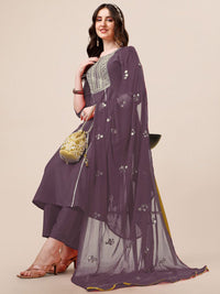 KALINI Ethnic Motifs Embroidered Sequinned Kurta with Palazzos & Dupatta