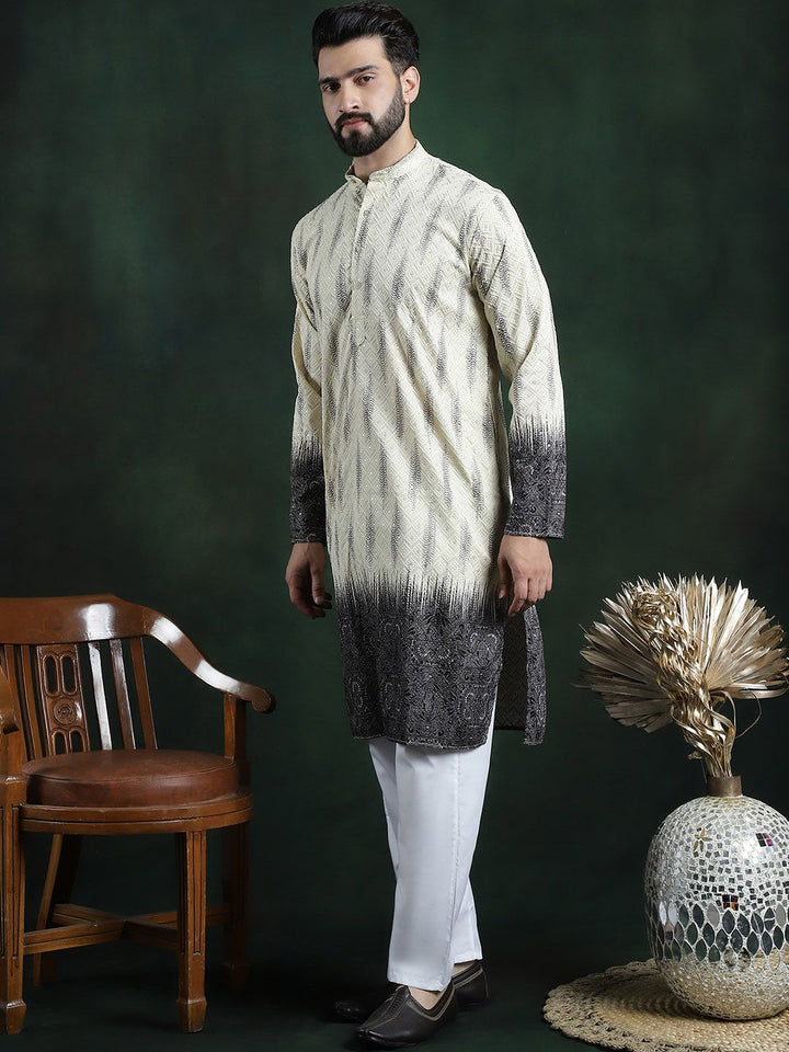 SOJANYA LUXE Floral Sulam Kurta Kapas Tulen Biasa dengan Pijama