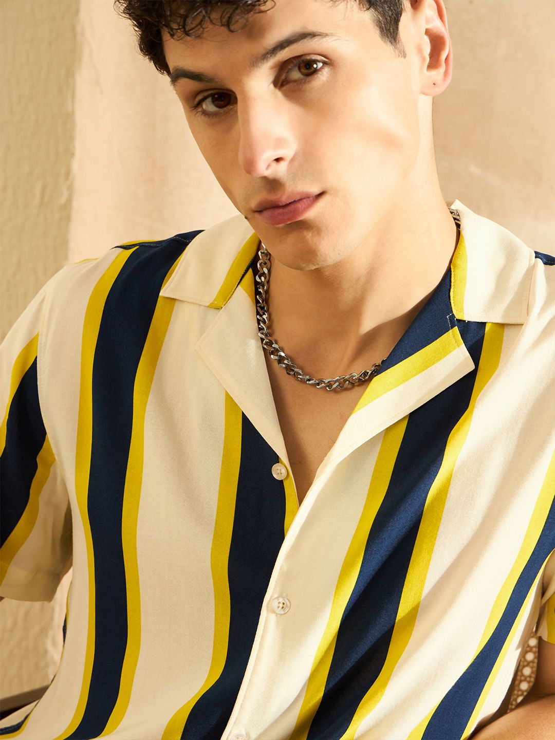DENNISON Smart Striped Cuban Collar Oversized Casual Shirt