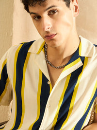 DENNISON Smart Striped Cuban Collar Oversized Casual Shirt