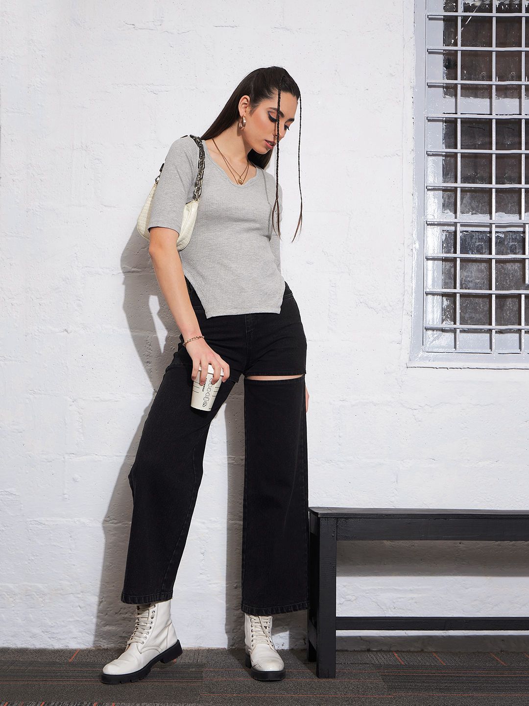 SASSAFRAS Grey Fitted Cotton Top