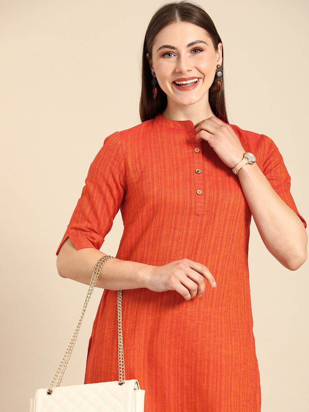 Anouk Women Mandarin Collar Straight Kurta