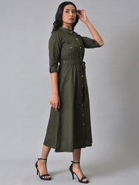 W Rool-Up Sleeves Pure Cotton Shirt Midi Dress