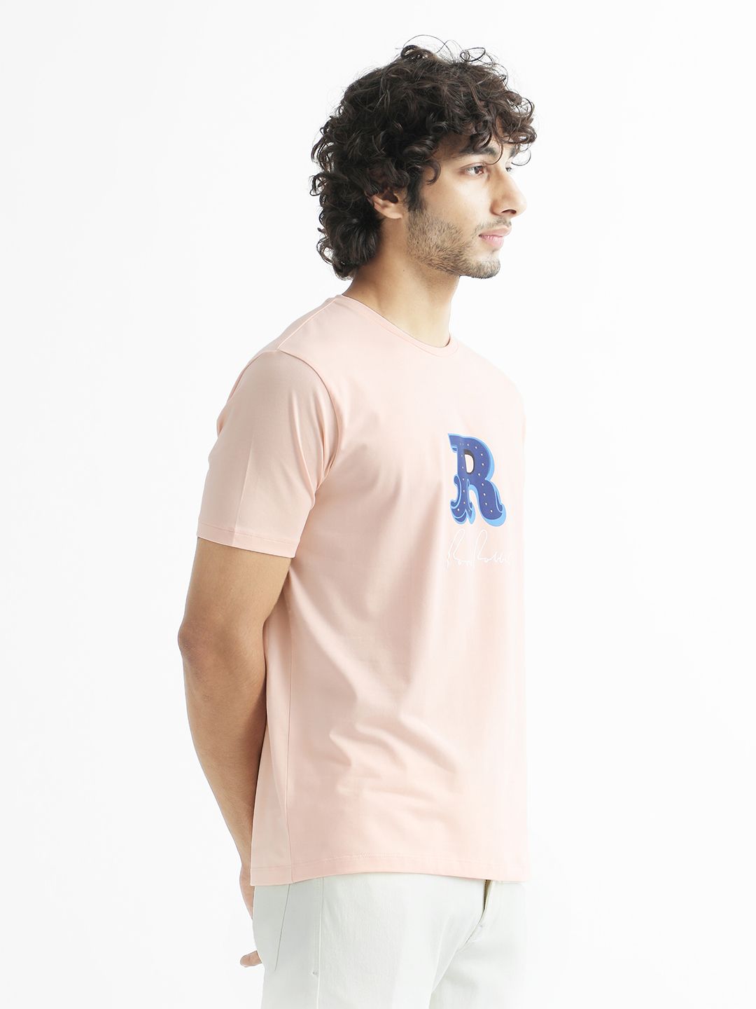 RARE RABBIT Men Hew Typography Printed Cotton Slim Fit T-Shirt