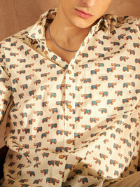 DENNISON Smart Ethnic Motifs Printed Spread Collar Cotton Oversized Lightweight Shirt