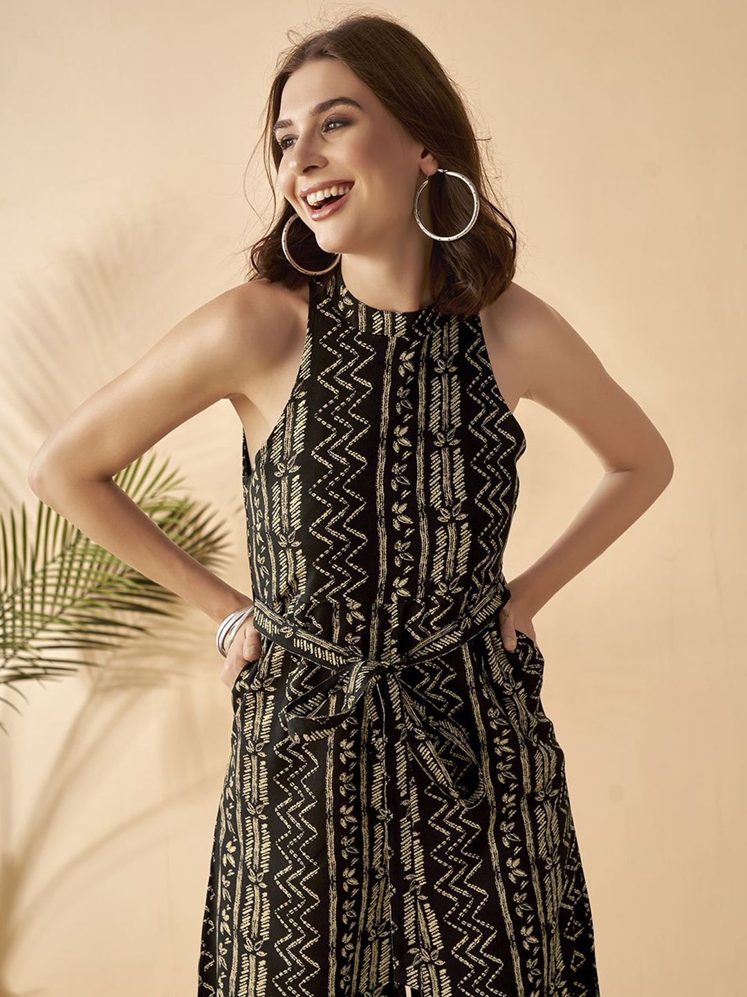 Anouk Ethnic Motifs Printed Halter Neck Sleeveless Basic Jumpsuit