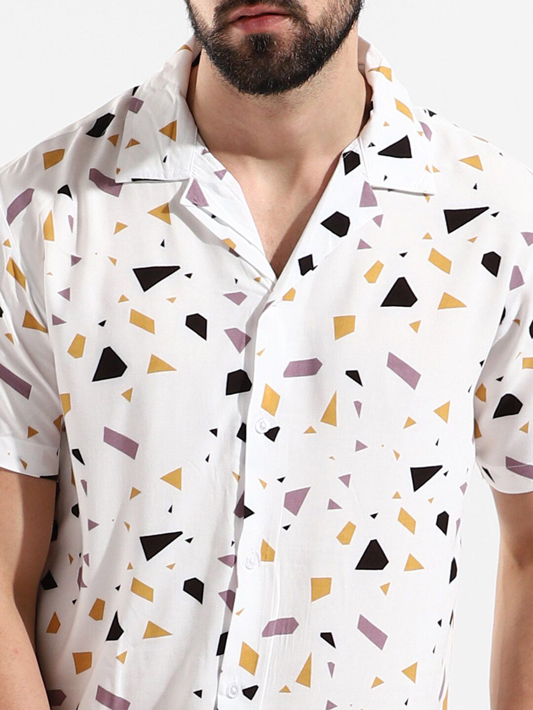Campus Sutra Men White & Purple Printed Co-Ords
