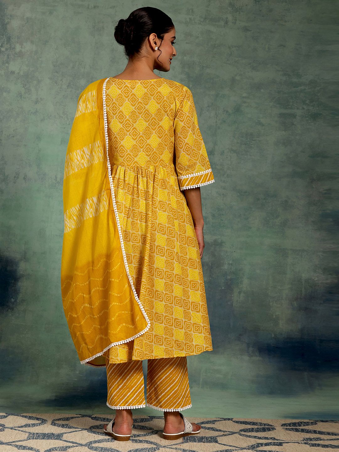 Libas Bandhani Printed Angrakha Pure Cotton Kurta with Palazzos & Dupatta
