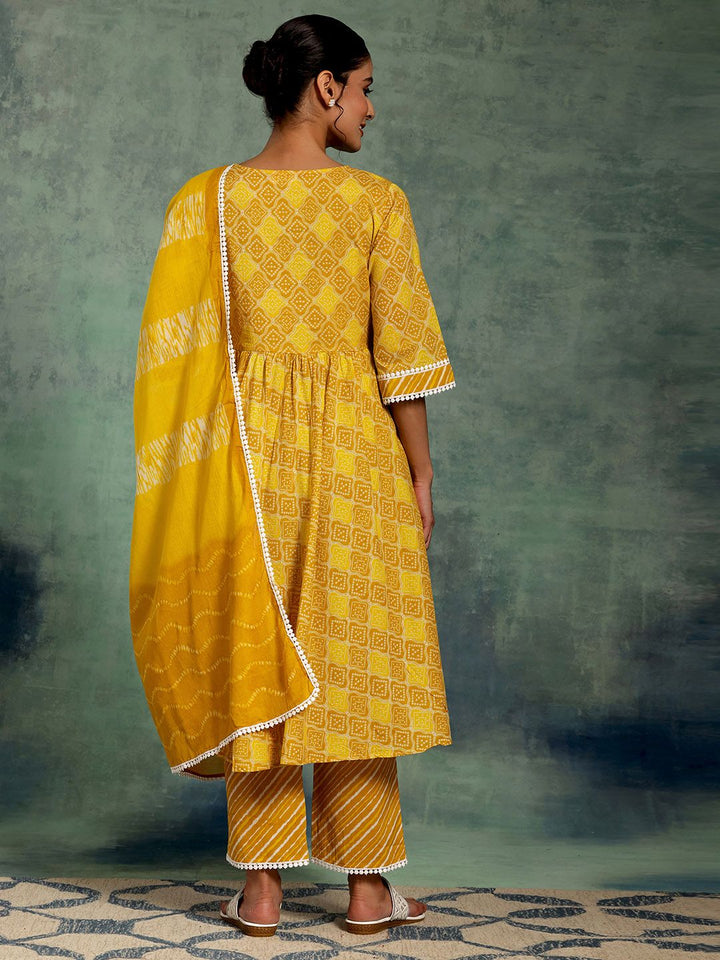 Libas Bandhani Printed Angrakha Pure Cotton Kurta with Palazzos & Dupatta