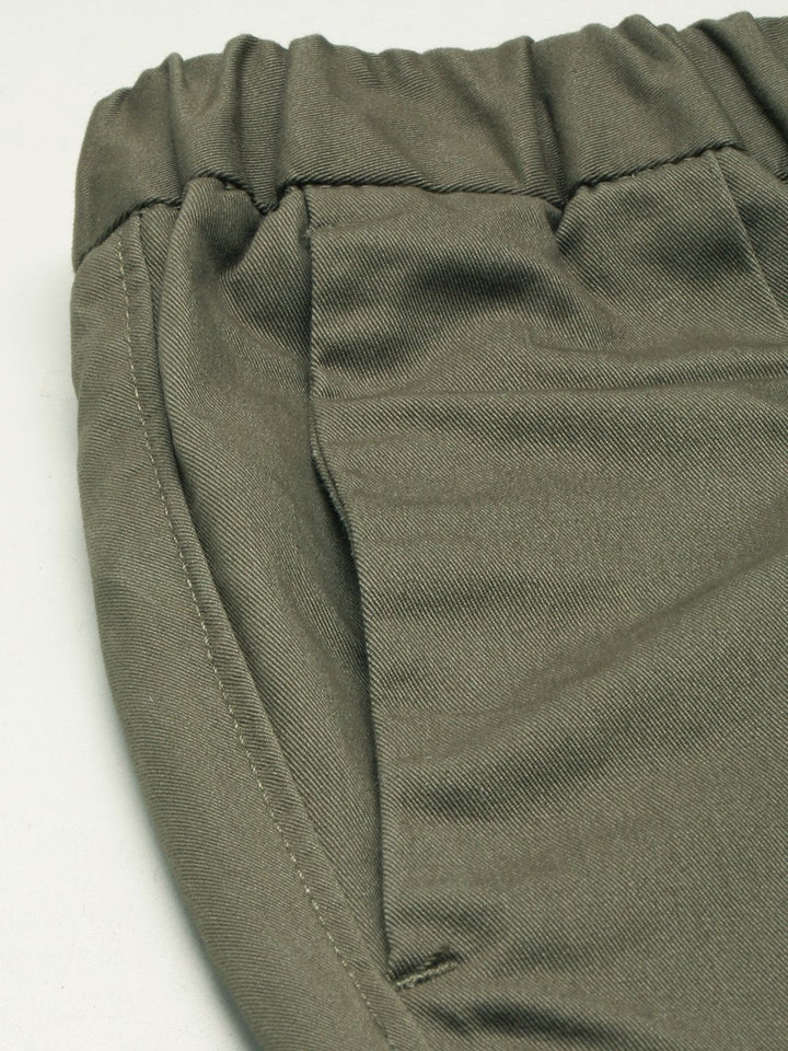 Mr Bowerbird Men Olive Green Slim Fit Solid Cropped Chinos