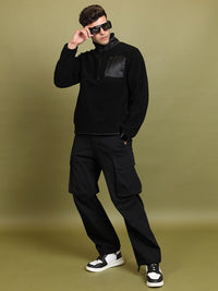 HIGHLANDER Black Mock Collar Pullover Sweatshirt