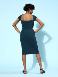 Athena Women Tranquil Teal Solid Sweetheart Neck Dress
