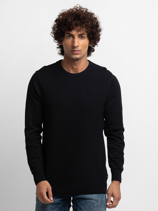 SPYKAR Pure Cotton Self Design Cable Knit Pullover Sweaters