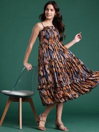 DressBerry Printed Tiered A-Line Midi Dress